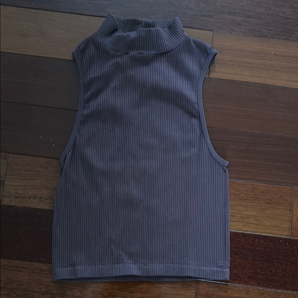 Ribbed Sleeveless Mock Neck Top - Reddish Brown